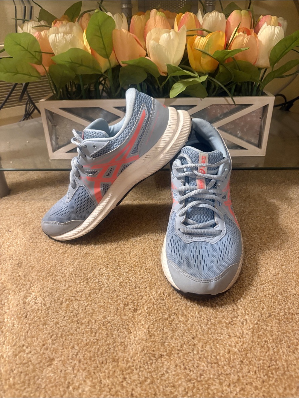 Asics Light Blue Running Sneakers with Pink Accents